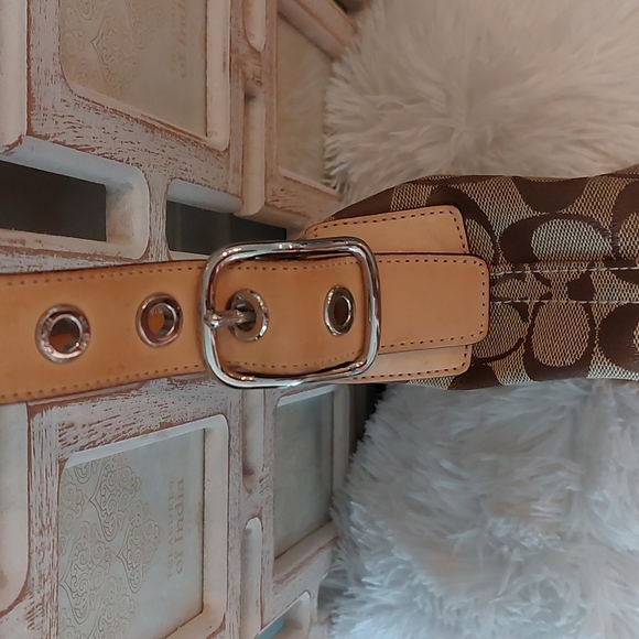 Coach beige & brown signature purse handbag medium size - Picture 7 of 10